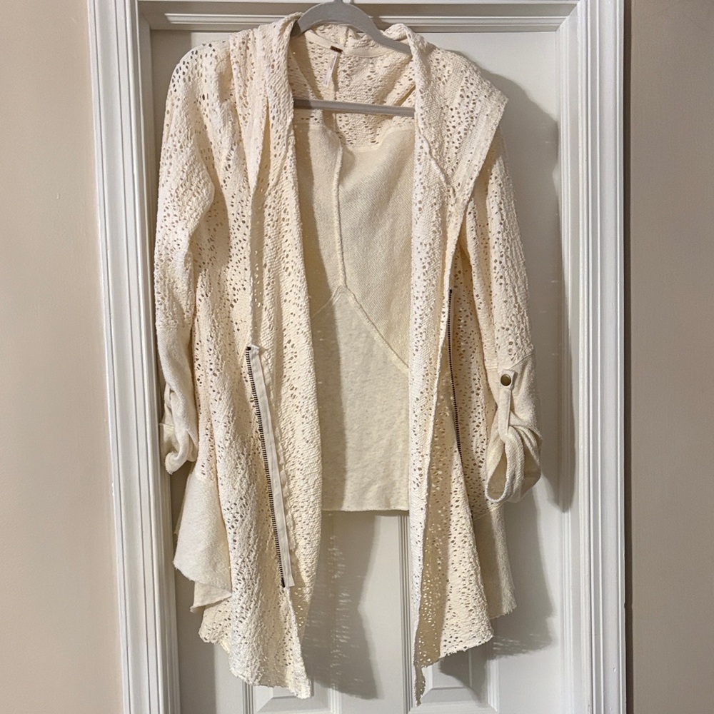 Cream Hooded Lace Cardigan